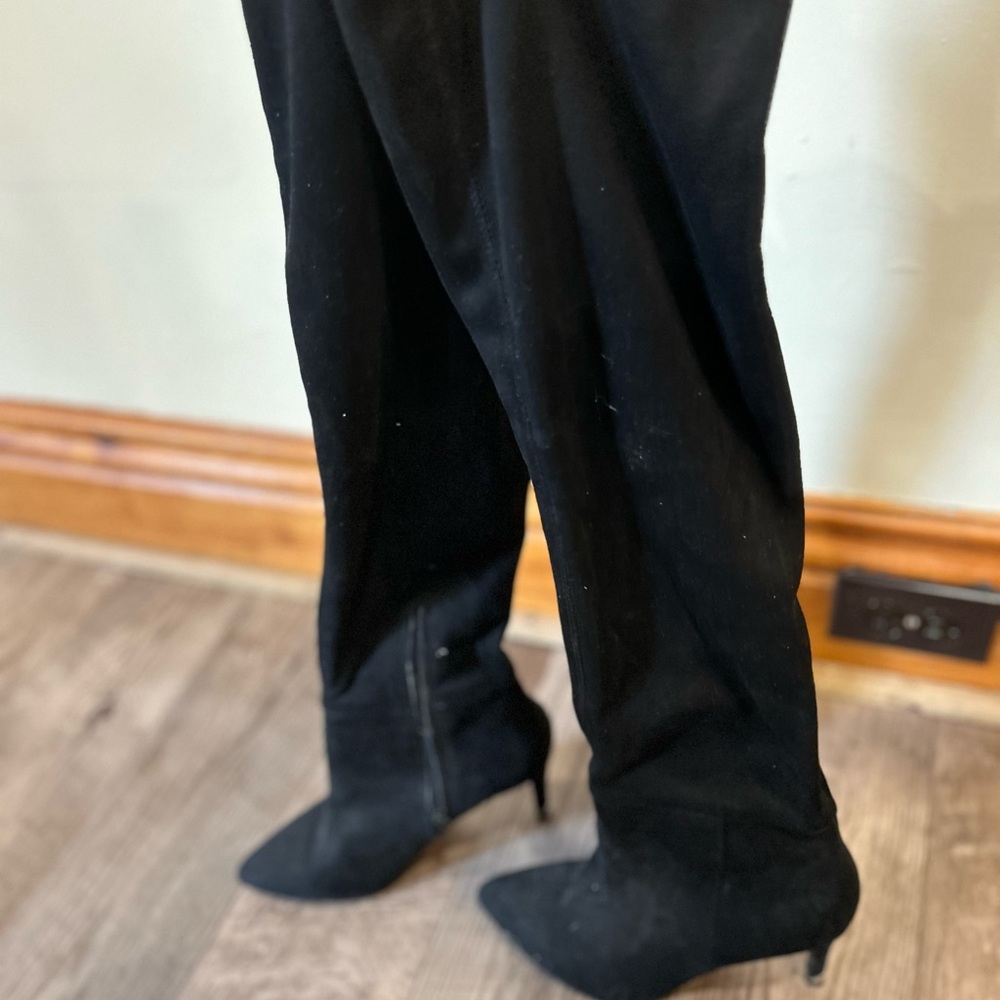 Black Suede Knee-High Boots